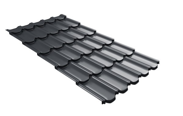 Металлочерепица квинта плюс с 3D резом 0,5 Satin RAL 7024 мокрый асфальт купить в Перми